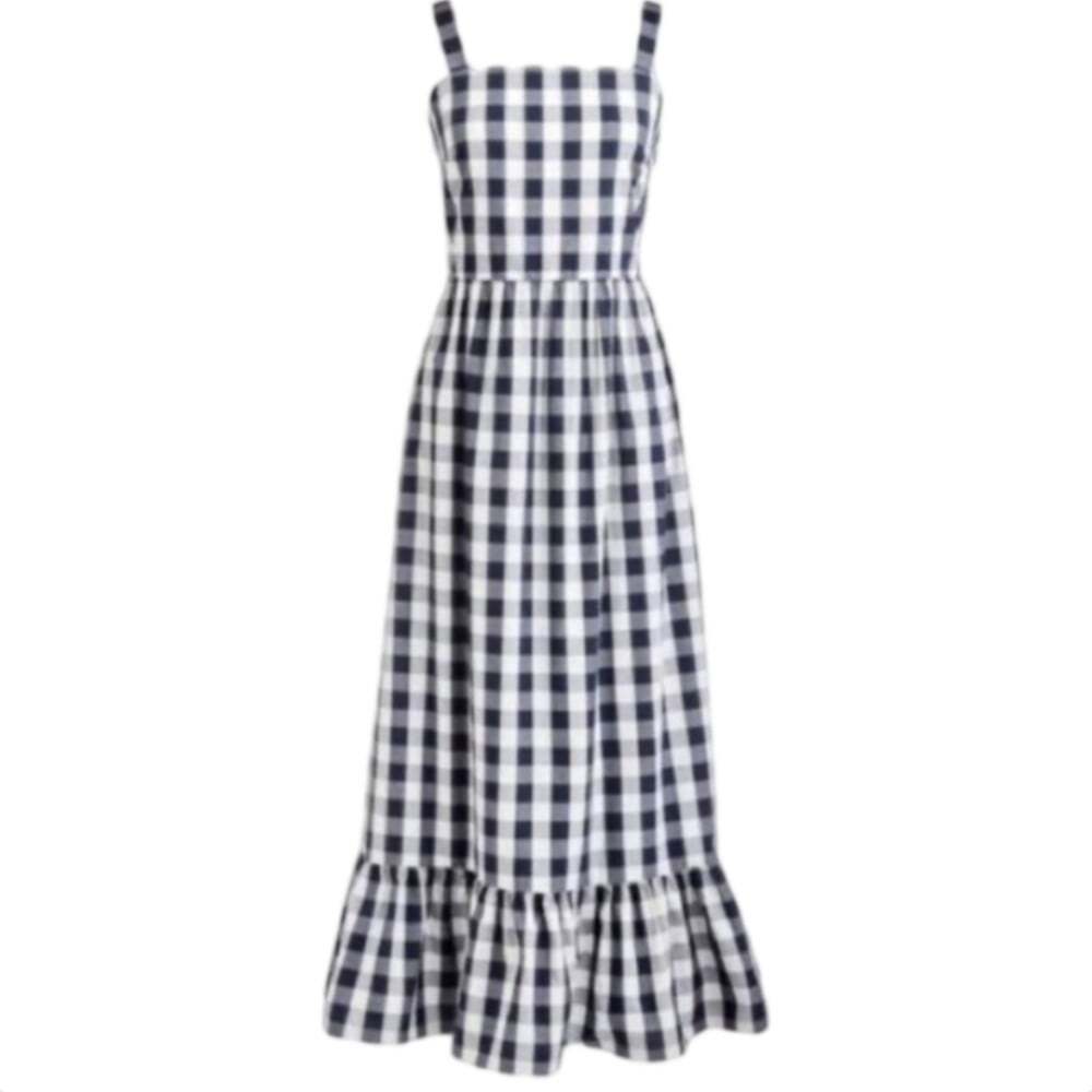 J. Crew Navy Gingham Maxi Dress XS Sundress Smocked Back